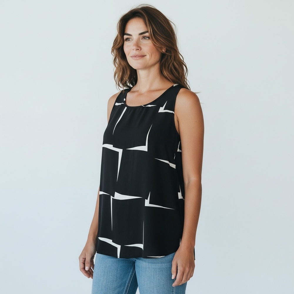 NWT Express Black White Geometric Split Back Slee… - image 1